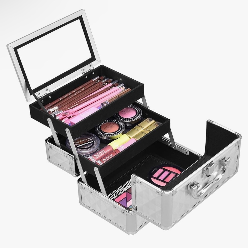 Portable Mini Makeup Case Professional Cosmetic Box with Mirror & Dividers